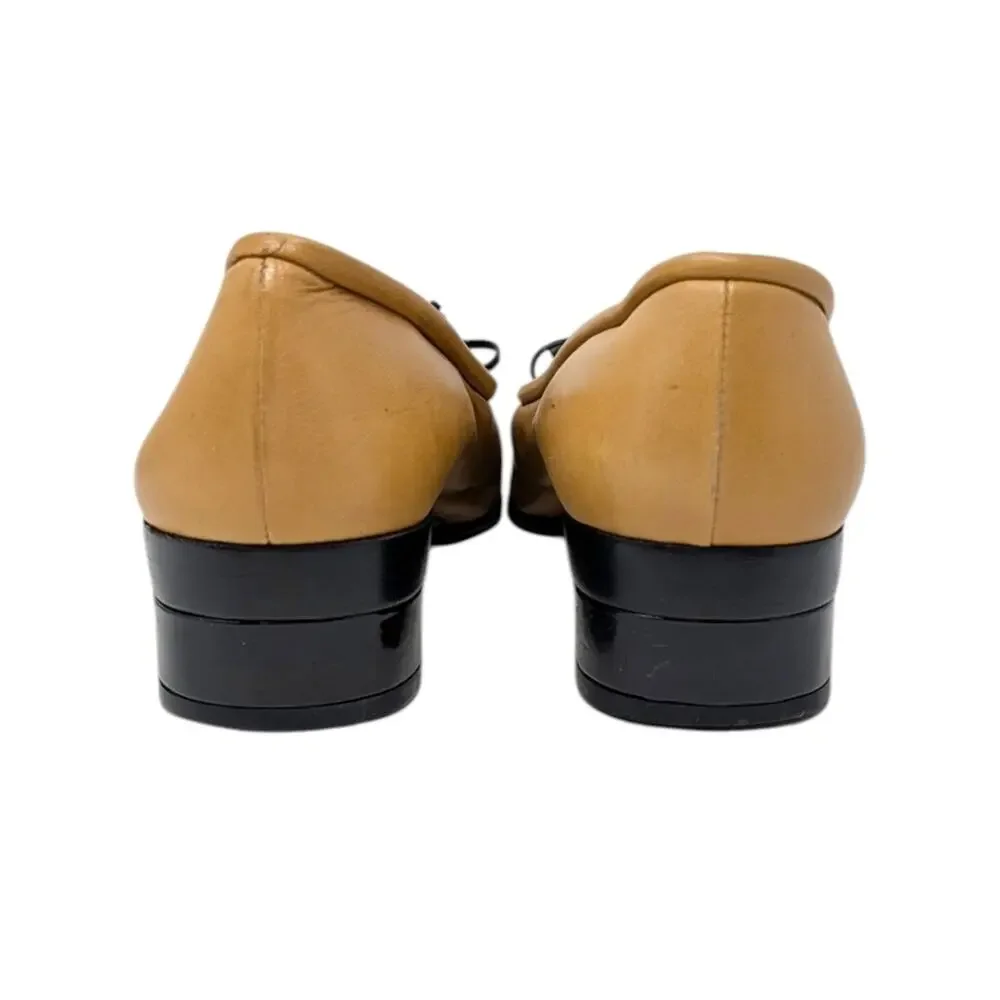 Chanel Vintage Square Toe Ballet Pump CC Logo Beige Black Bow 90s Y2K 8.5 | 9 - Picture 5 of 11
